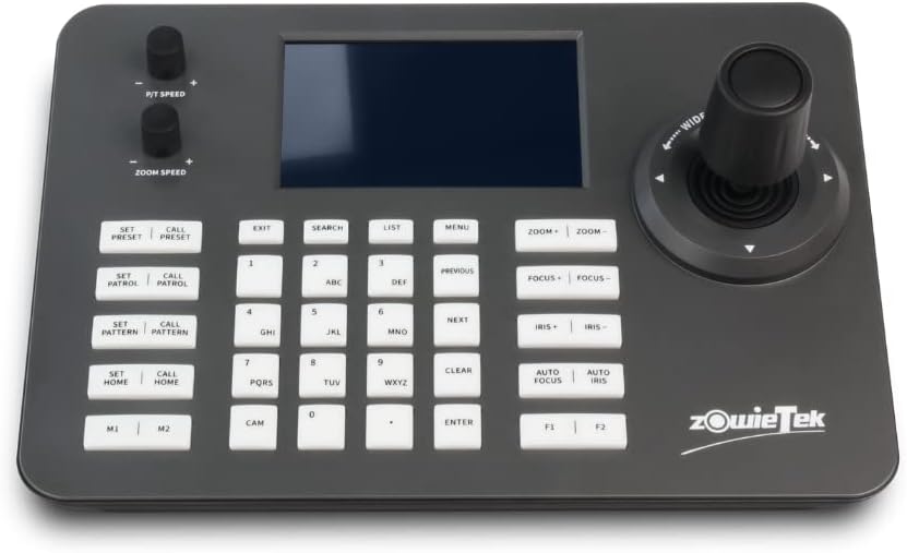 Zowietek PTZ IP-Tastatur der neuen Generation | Netzwerkcontroller | 4D-Joystick mit POE | 5-Zoll-LCD-Bildschirm | Dekodierung H.264 und H.265 | Kompatibel mit Dome-Sicherheits-IP-Kamera