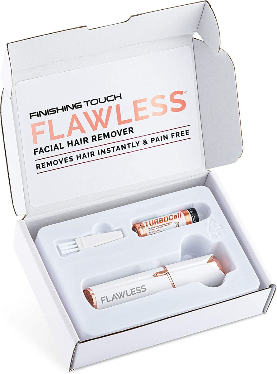 Finishing Touch Flawless Gesichtshaarentferner der neuen Generation. Schmerzfreie Haarentfernung für empfindliche Haut hypoallergen 18-karätigen vergoldeten Scherkopf inkl. Batterie