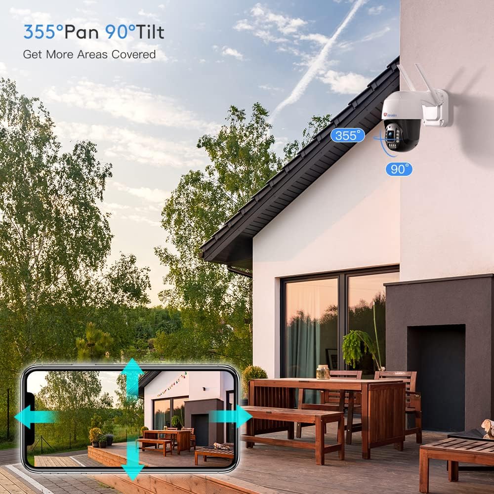 ctronics 4K 8MP Überwachungskamera Aussen WLAN, 2,4GHz/5GHz Dualband WiFi PTZ IP Kamera Outdoor mit Personen-/Fahrzeugerkennung, Automatische Verfolgung, 355°/90° Schwenkbar, Farbnachtsicht, IP66 Weiß