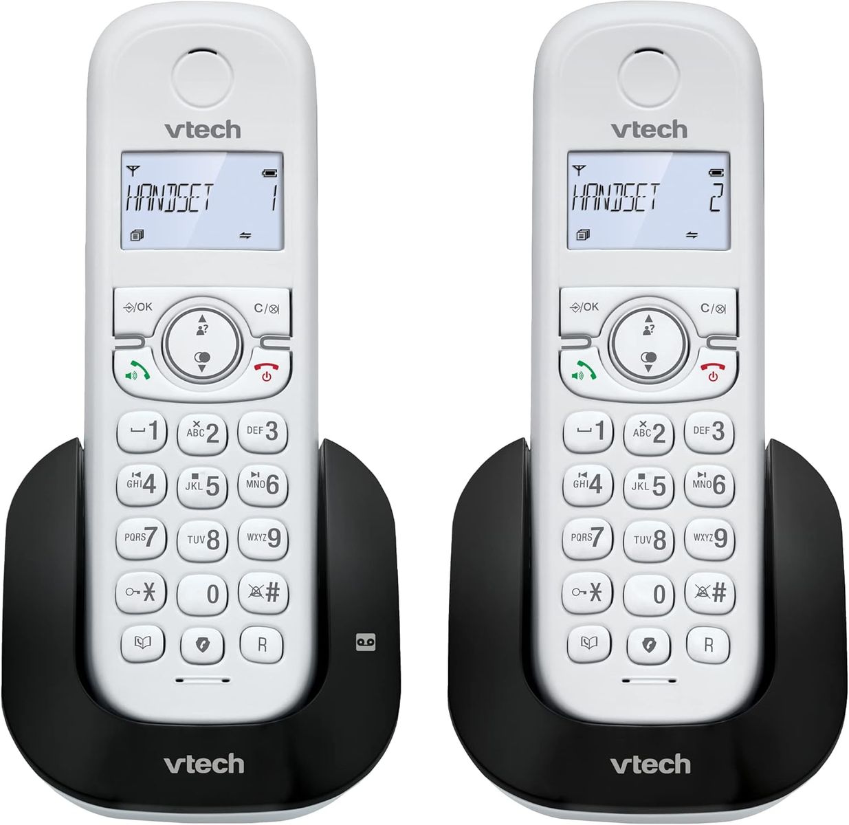 VTech CS1551 Schnurloses DECT-Telefon mit 2 Mobilteilen mit Ladegerät, Anrufbeantworter, Anrufblockierung, Anrufer-Identifikation/Anruf in Warte, Freisprecheinrichtung, Display und Tastatur mit
