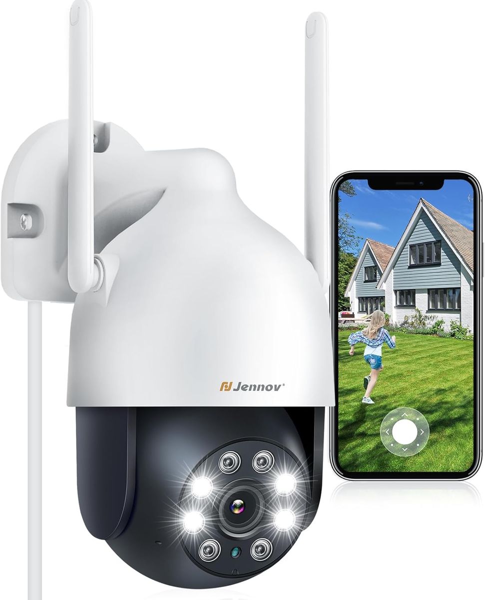 Jennov 2K PTZ Überwachungskamera Aussen, WLAN IP Kamera Outdoor, PTZ Dome WiFi IP Kamera mit Automatische Verfolgung, 24/7 Aufzeichnung, 355°/90° Schwenkbar, Farbiger Nachsicht, Bewegungserkennung