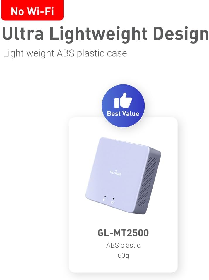 GL.iNet MT2500 (Brume 2) Mini-VPN-Sicherheitsgateway für Heimbüro und Remote-Arbeit – VPN-Server und -Client für Zuhause und Büro, VPN-Kaskadierung, 2,5 G WAN, KEIN WLAN* (ABS-Kunststoffgehäuse) GL.iNet MT2500 (Brume 2) Mini-VPN-Sicherheitsgateway für Heimbüro und Remote-Arbeit – VPN-Server und -Client für Zuhause und Büro, VPN-Kaskadierung, 2,5 G WAN, KEIN WLAN* (ABS-Kunststoffgehäuse)