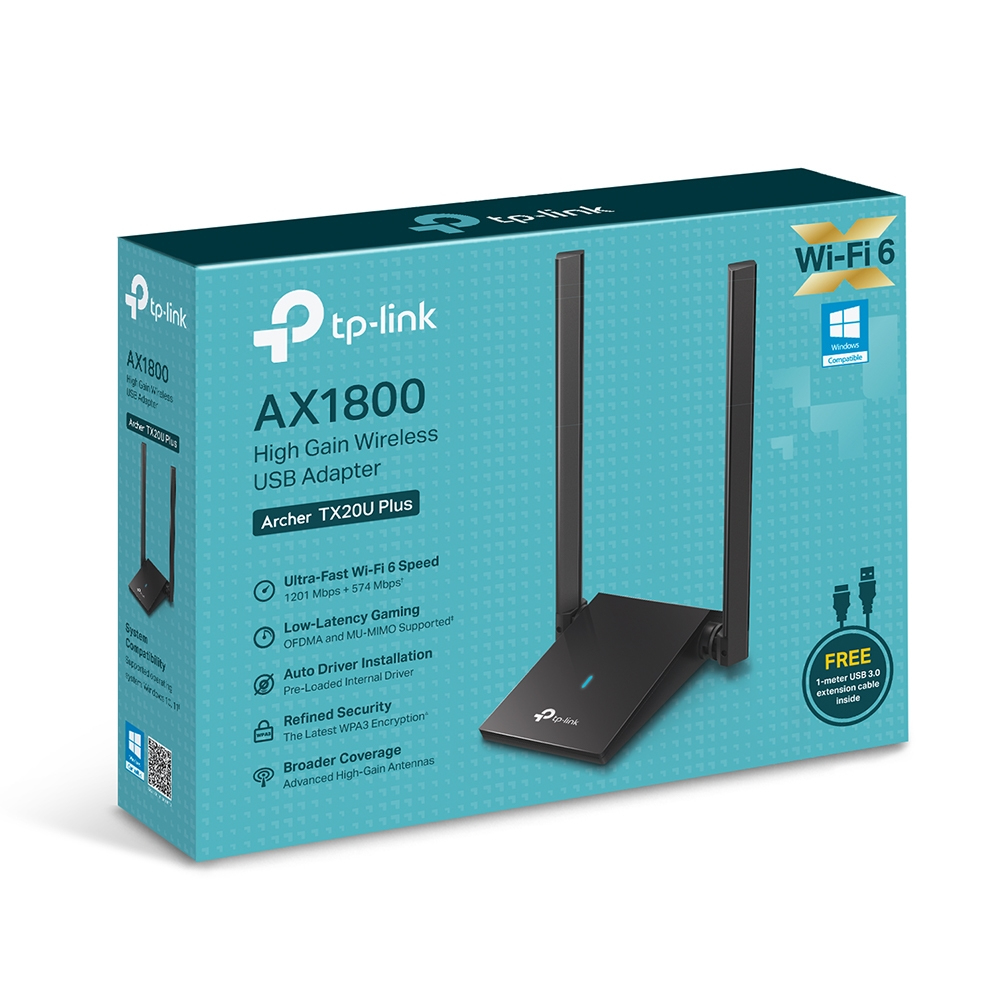 TP-Link Archer TX20U Plus WLAN Stick Für PC, WiFi 6 AX1800 Dual Band, USB 3.0, MU-MIMO, Antennen mit hoher Verstärkung, WPA3-Verschlüsselung, Kompatibel mit Windows 11/10, Schwarz, único Single WiFi 6 AX1800