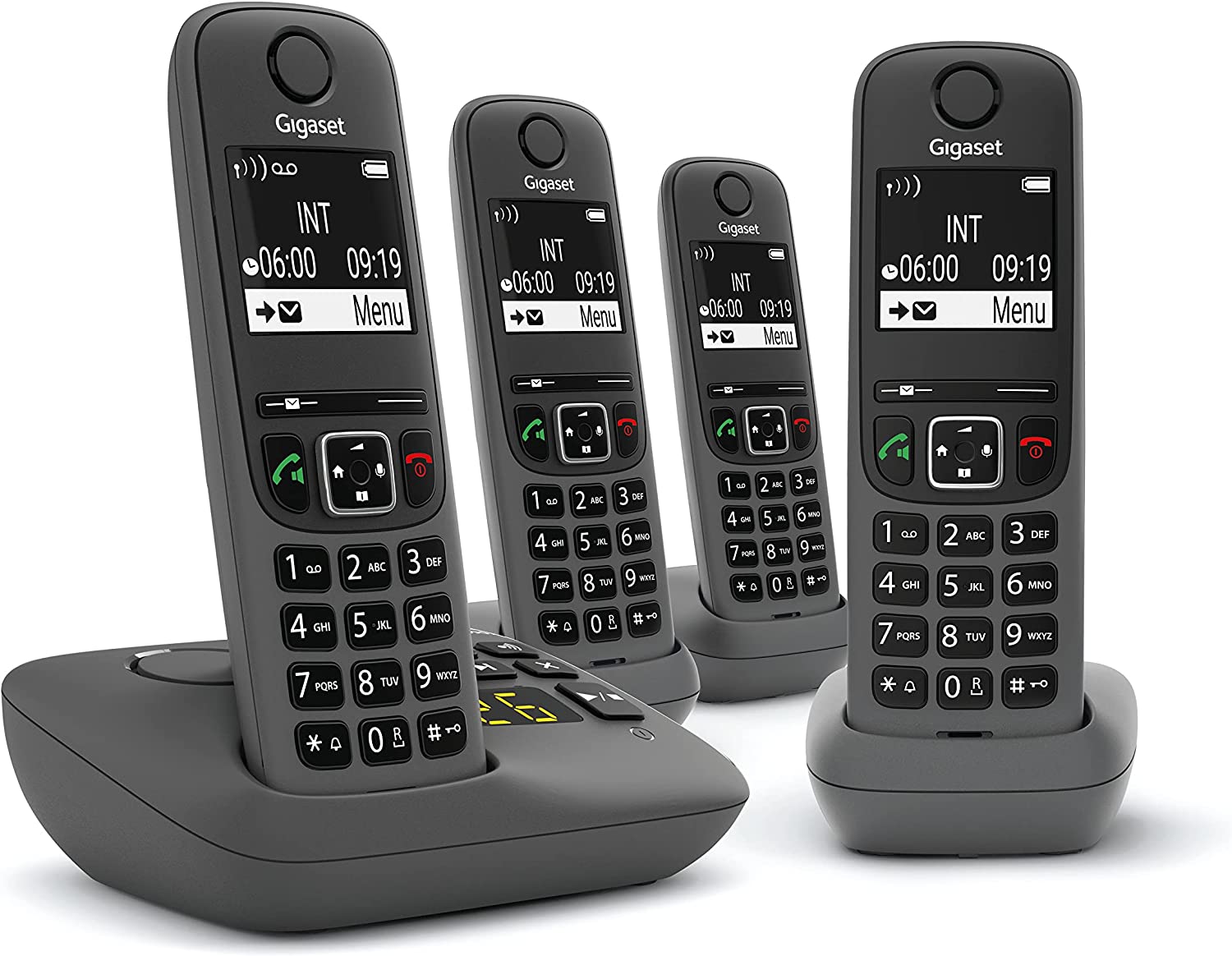 Gigaset A695A Quattro Festnetztelefon Anrufbeantworter 3 Mobilteile großem Display Hintergrundbeleuchtung für eine sehr lesbare Anzeige Anrufsperre –