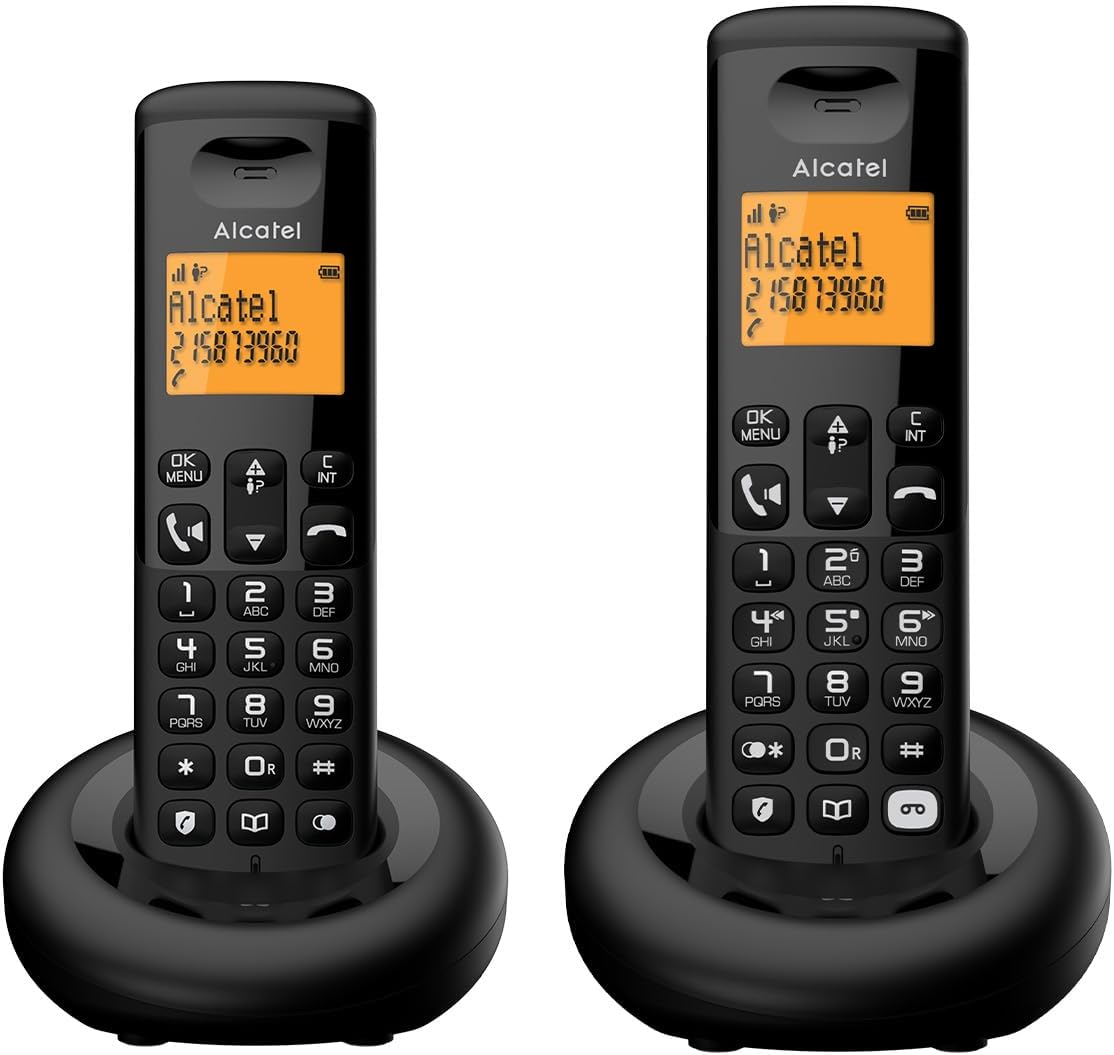 ALCATEL E260 S. Voice Duo – Schnurloses DECT-Telefon mit Anrufbeantworter – Großes Hintergrundbeleuchtetes Display – Freisprechfunktion – Blockierung unerwünschter Anrufe – 2 Mobilteile – Schwarz