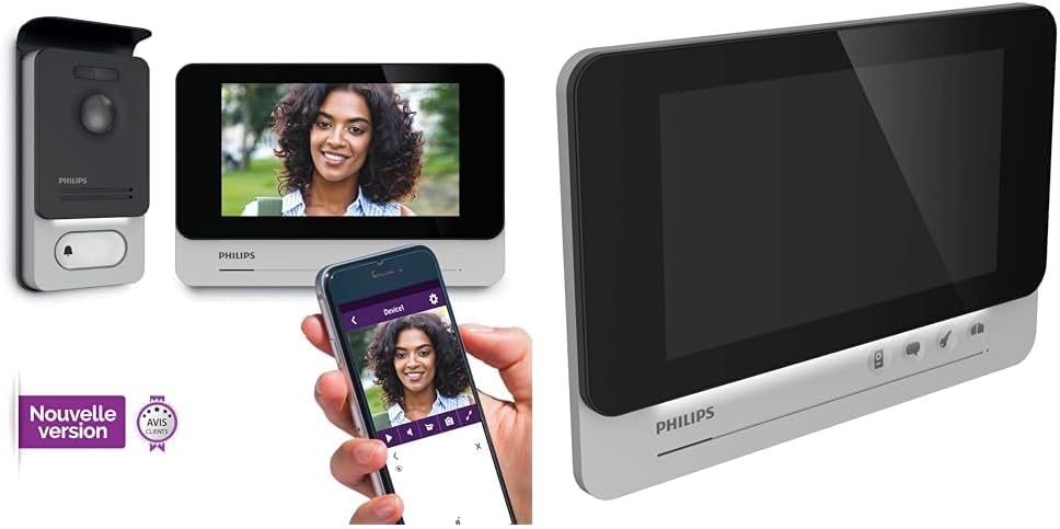Philips DES9500VDP V2 WelcomeEye Connect 2 Video-Türsprechanlage Bundle mit 7 Zoll Zusatzmonitor, WLAN, 2-Draht-Anschluss, 2-Familienhaus, Smartphone-App
