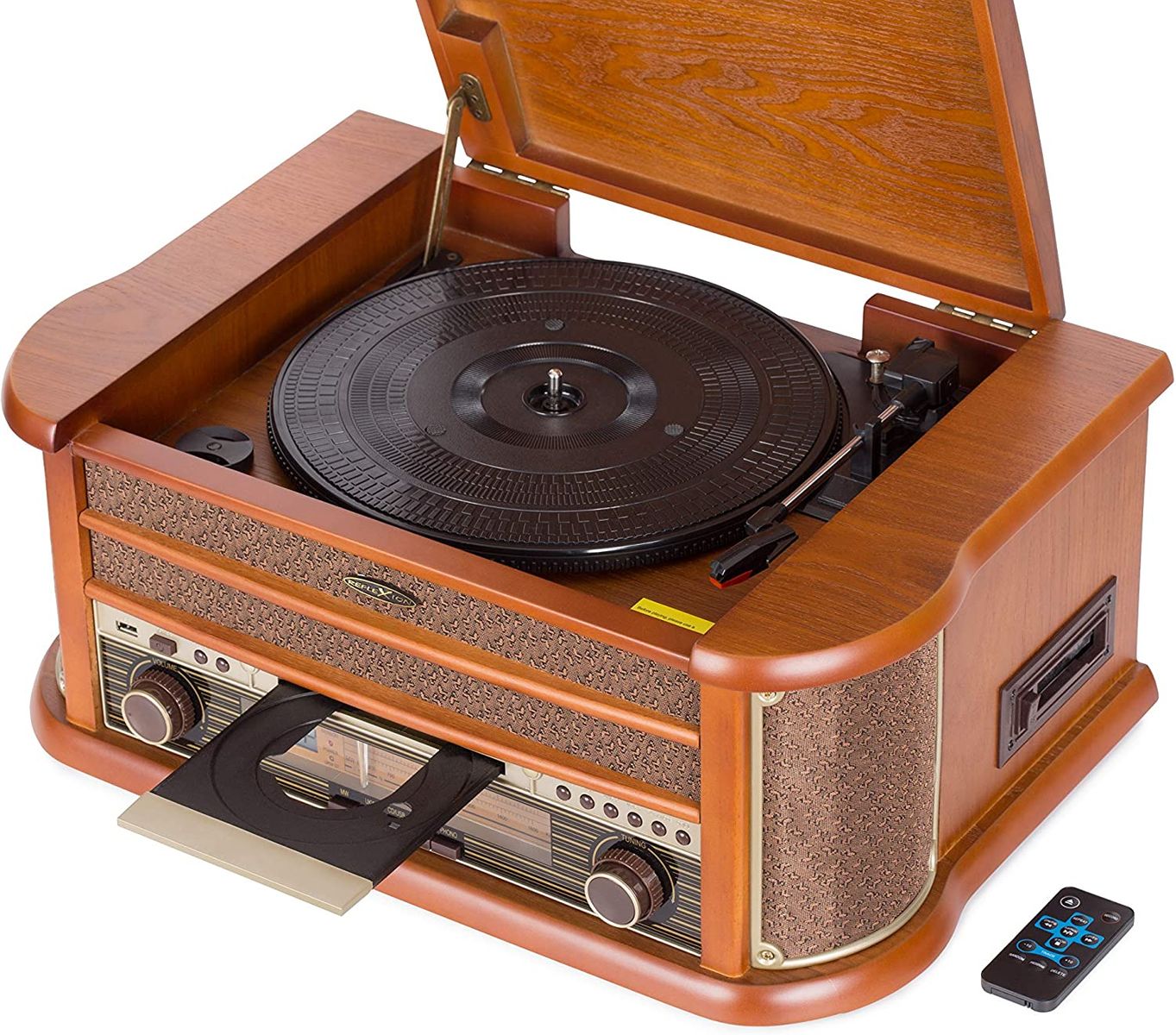 Reflexion HIF2002 Retro Stereo-Anlage mit Plattenspieler, Kassette, CD-Player und Radio (UKW / MW, CD / MP3, USB, beleuchtetes LCD-Display, Fernbedienung, 2x40 Watt Musikleistung), braun ohne DAB-Radio
