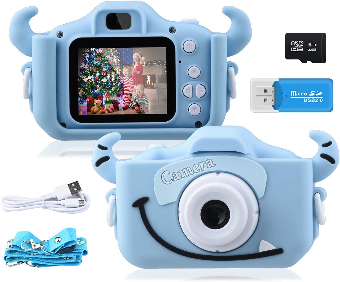 GREPRO Kinder Kamera, 2.0Display Digitalkamera Kinder (Blau or Rosa Wählen) Geschenke für 3 4 5 6 8 7 9 Jahre Jungen und mädchen, 1080P HD Anti-Drop Fotoapparat Kinder für Weihnachten Spielzeug Blau