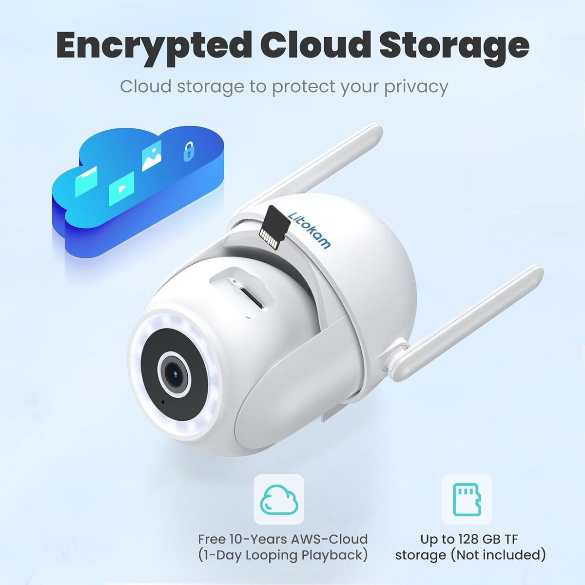 litokam Überwachungskamera Aussen, 4MP WLAN Kamera Outdoor mit Bewegungserkennung, Zwei-Wege-Audio, 360° PTZ Kamera überwachung aussen, WLAN Überwachungskamera Außen für Babyphone mit Alexa 1 Stück-2.4Ghz Weiß