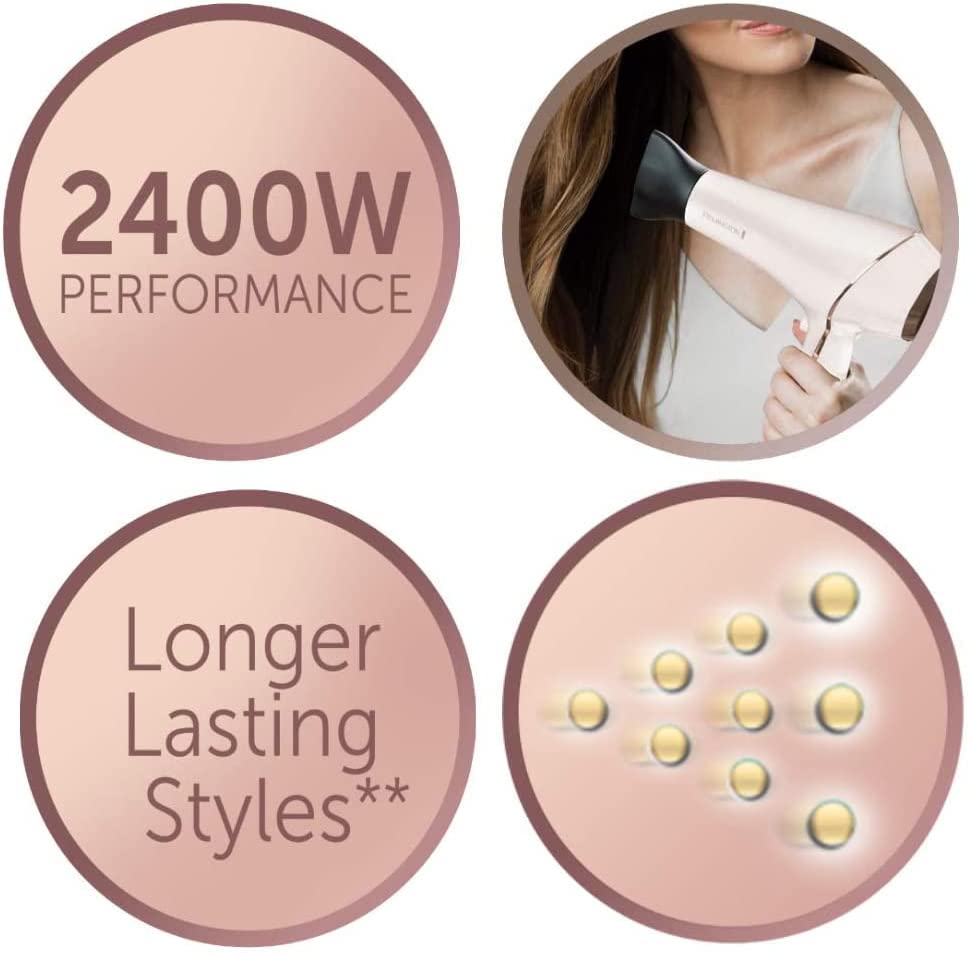 Remington Haartrockner Profi Ionen PROluxe 2400W 150km/h 3 Stylingaufsätze OPTIheat-Technologie für lang anhaltende Styling-Ergebnisse Ionenpflege Anti Frizz langlebiger AC-Motor AC9140 Haartrockner Single