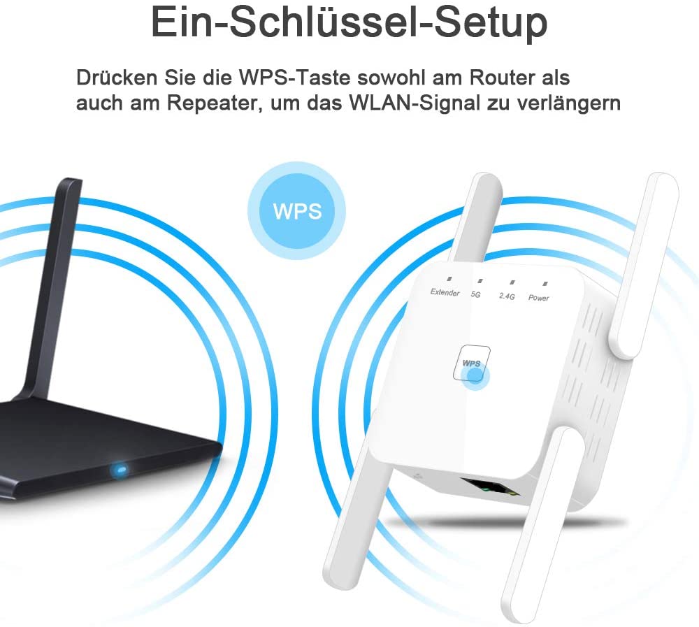 Greatzer WLAN Repeater AC1200 Dual Band Wireless Signal Wi-Fi Range Extender WPS