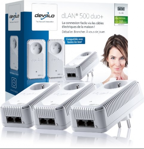 Devolo dLAN 500 Duo+ Network Kit Ethernet 500 Mbit/s - Netzwerkkarten (Verkabelt, Netzstecker, Ethernet, 500 Mbit/s, Weiß) Plug-Type E (FR)