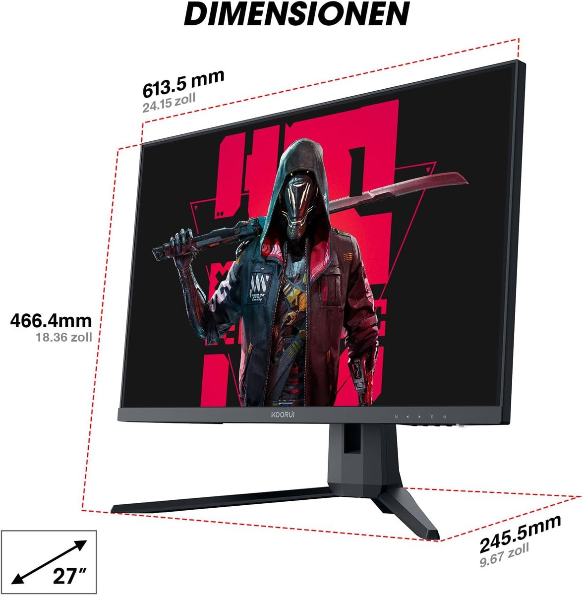 KOORUI Gaming Monitor 27 Inch QHD 144 Hz, 1ms, DCI-P3 90% Colour Range, Adaptive Sync, 2560 x 1440