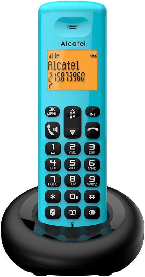 ALCATEL E260 - Schnurloses DECT-Telefon - Kompaktes Design - Großes hintergrundbeleuchtetes Display - Freisprechfunktion - Funktion zur Sperrung unerwünschter Anrufe - Blau
