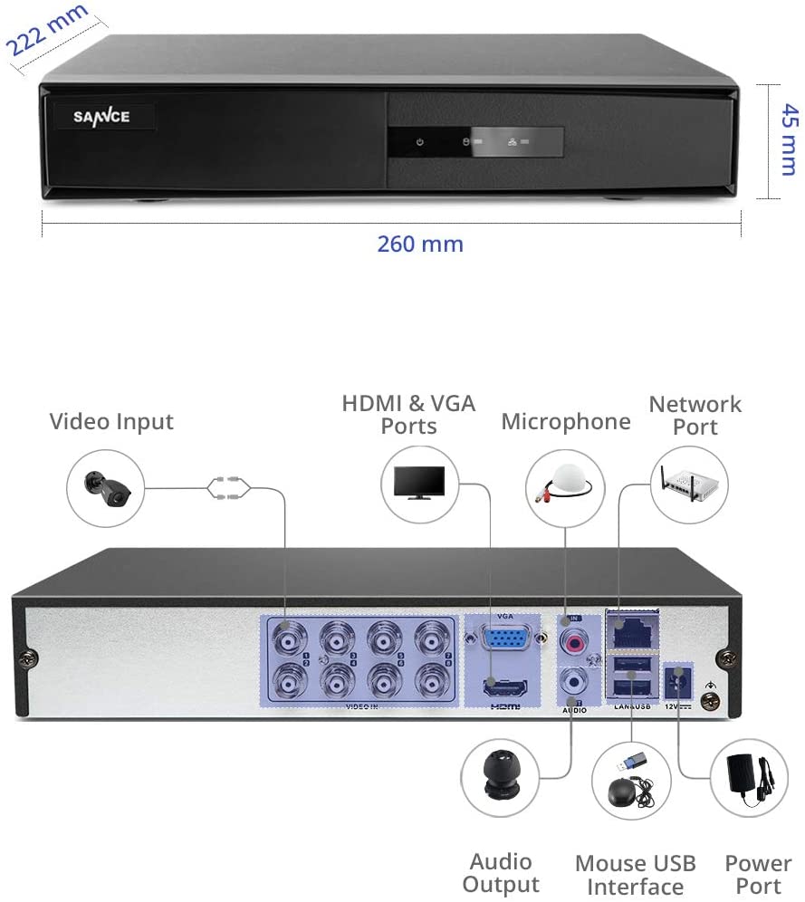 SANNCE 8-Kanal CCTV DVR Recorder 1080p Lite Home Security Überwachungssystem DVR