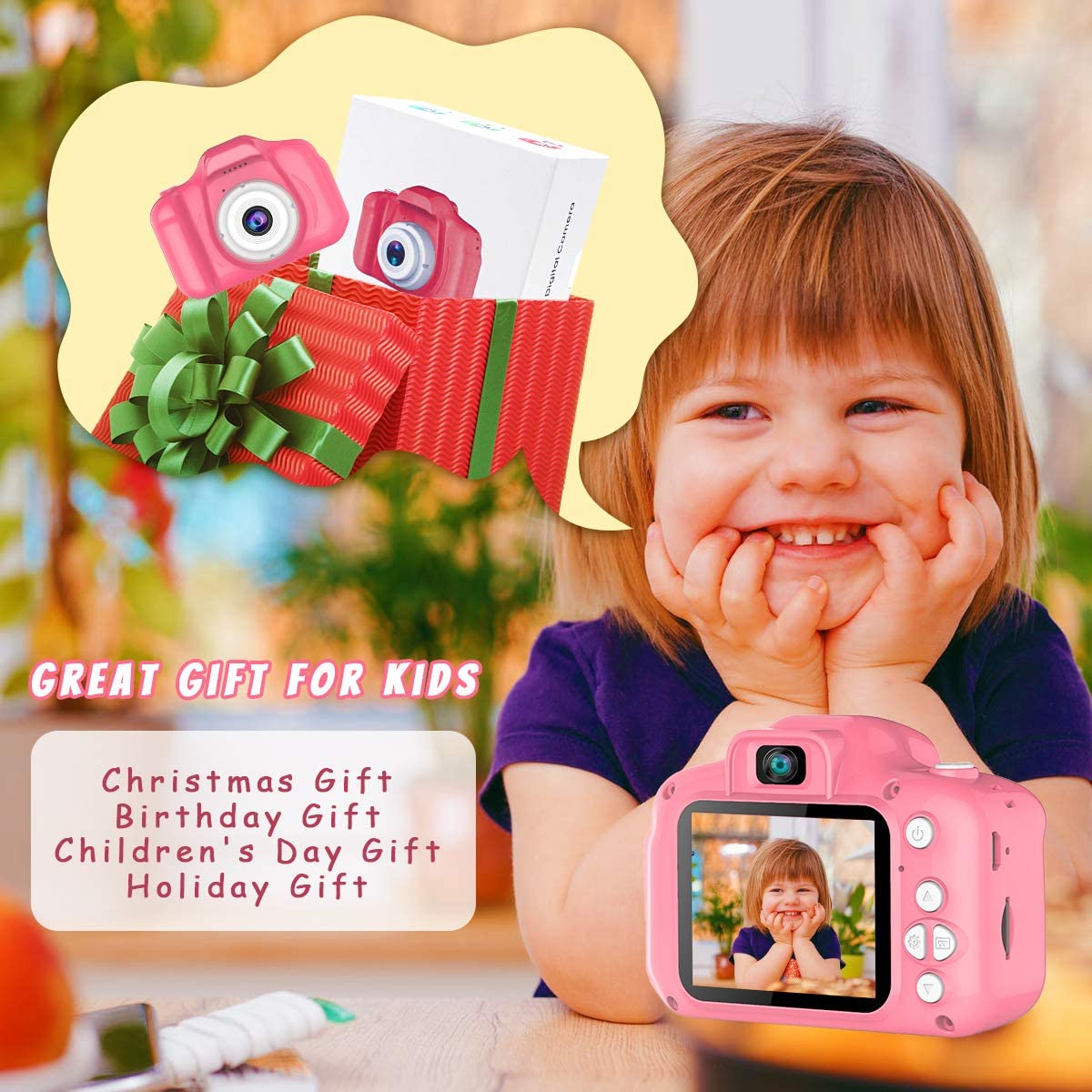 BAISIQI Selfie Cameras for Kids, Toy for 3-8 Year Old Girls Children Digital Cameras with 32 GB Card Video Music Electronic Game Toy Birthday Christmas Idea Gift for Toddler Girls Pink Presents