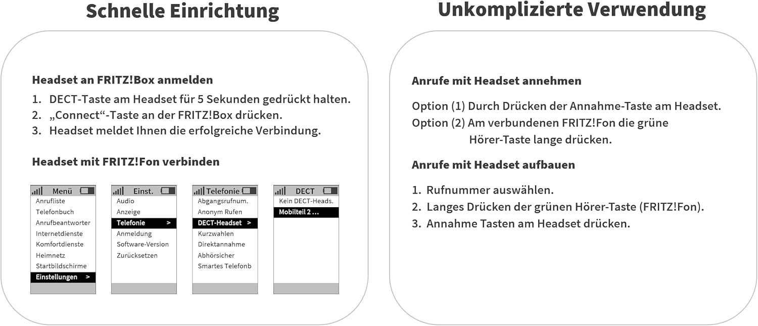 GEQUDIO GC-2 DECT Headset mit Ladestation für FritzBox - Aktive Geräuschunterdrückung - Schnurloses Telefonieren am FritzFon - Dual Headset mit Bluetooth - GC-2 (2-Ohr) & Ladestation