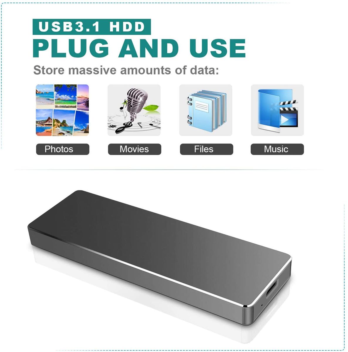 Wsgoo External Hard Drive USB 3.1 for Mac,PC,PS4,Xbox, Black