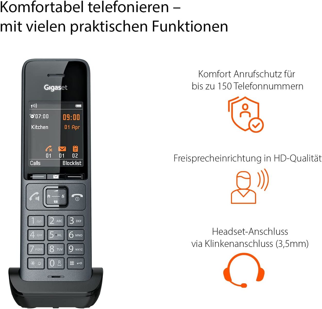 Gigaset Comfort 520HX Duo 2 DECT-Mobilteile Ladeschale Elegantes Schnurloses Telefon für Router & DECT-Basis -Fritzbox-kompatibel top Audioqualität Freisprechfunktion titan-schwarz Comfort 520HX DUO 2 Mobilteile Single