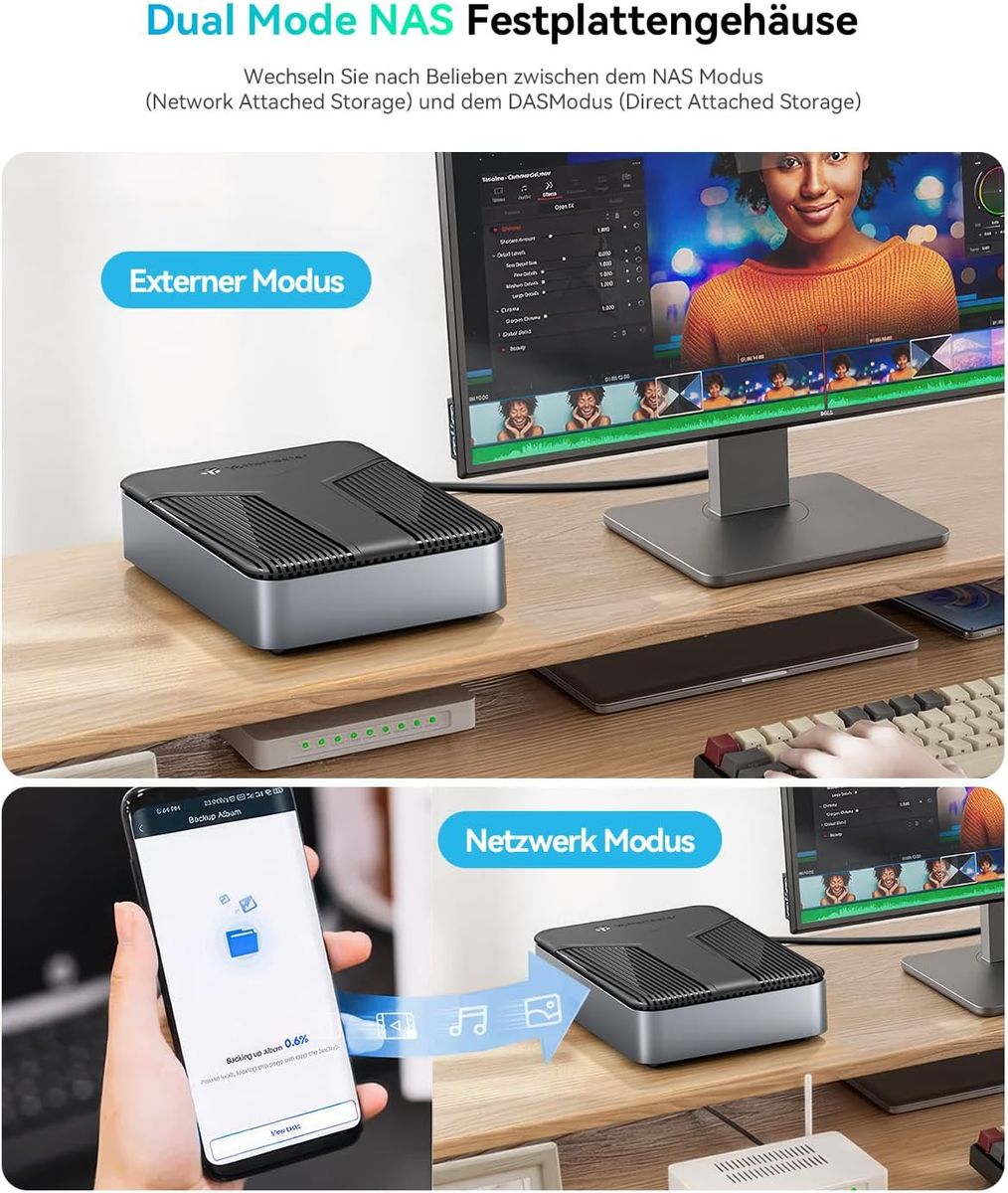 Yottamaster DM1 NAS Gehäuse 2,5 Zoll, Private Cloud, 1 GbE, USB-C 3.2 Gen1, magnetischer Deckel, ohne Festplatte