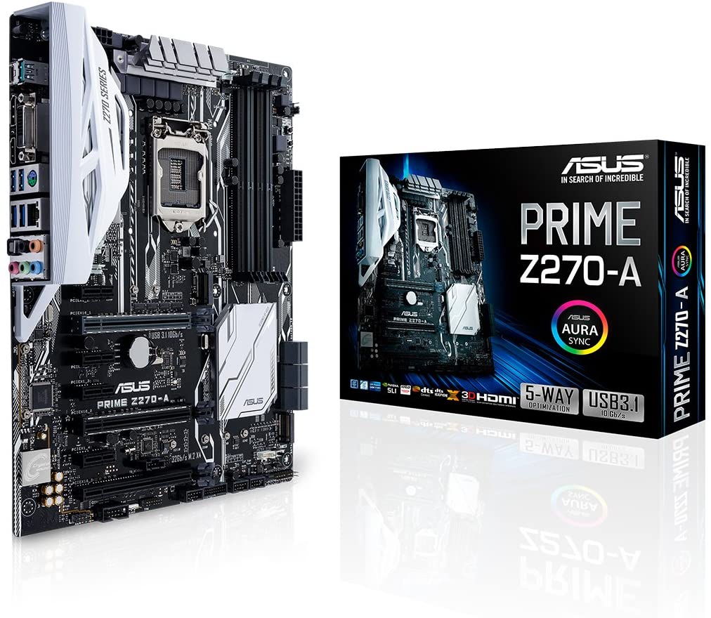 ASUS Intel Prime Z270 A LGA 1151 ATX motherboard with Aura Sync DDR4 3866MHz dual M2 Intel Optane memory ready HDMI, SATA 6Gb/s