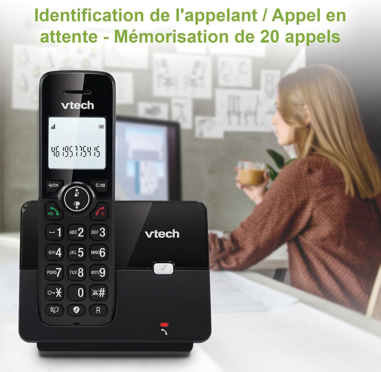 VTECH CS2001 Schnurloses DECT-Telefon mit 2 Mobilteilen für zu Hause, mit Blocker für unerwünschte Anrufe, Lange Reichweite zuverlässig bis zu 300 m, Anrufer-Identifikation