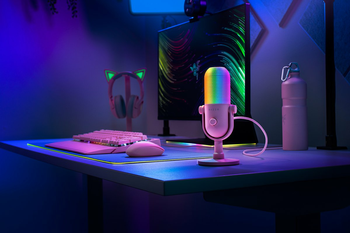 Razer Seiren V3 Chroma - RGB USB-Mikrofon - Supernieren Kondensator-Mikrofon mit Tap-to-Mute (Reaktive Beleuchtung, Digitaler Verstärkungsbegrenzer und integrierter Schockdämpfer) Quartz