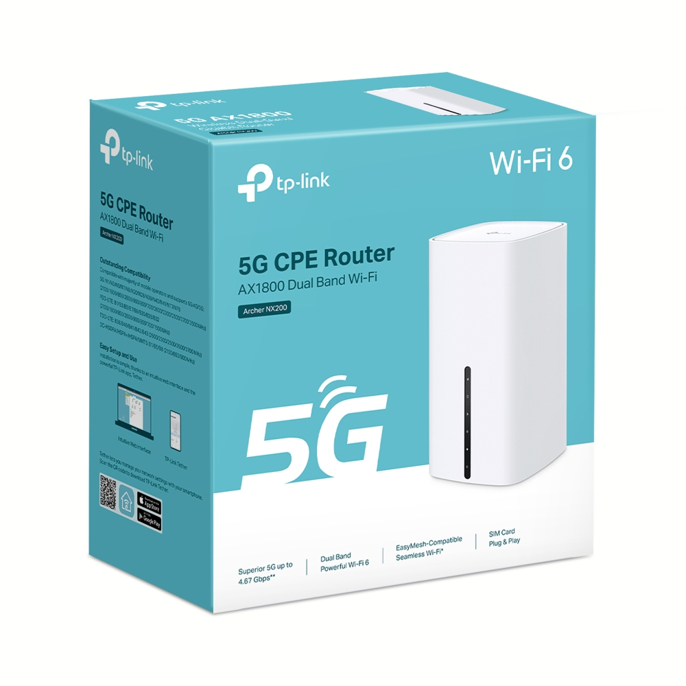TP-Link Archer NX200(EU) V1.0 WLAN-Router Dual-Band (2,4/5 GHz) Wi-Fi 6 1201 Mbit/s Gigabit Ethernet 3x LAN 5G SIM NanoSIM Weiß