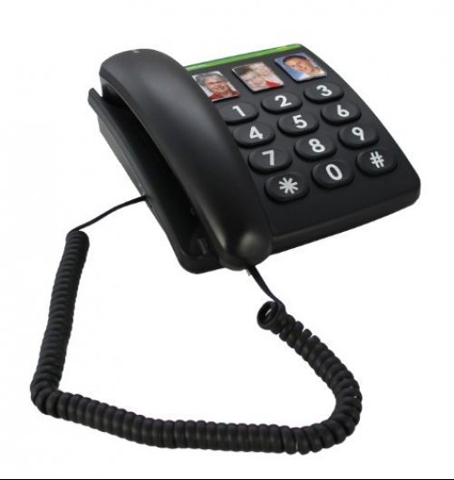 DORO PhoneEasy 331ph Schnurgebundenes Großtastentelefon mit 3 Direktwahl-Fototasten schwarz