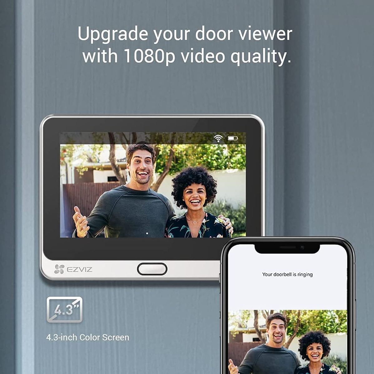 EZVIZ by HIKVISION WLAN Türklingel 4.3" Farbdisplay 155° Weitwinkel PIR-Sensor 2MP Türspion Kamera Zwei-Wege-Audio Live-Ansicht