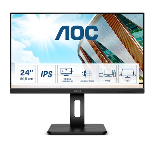 AOC 24P2C - 24 Zoll FHD USB-C Docking Monitor, höhenverstellbar (1920x1080, 75 Hz, HDMI, DisplayPort, USB-C, USB Hub) schwarz 23.8 Zoll