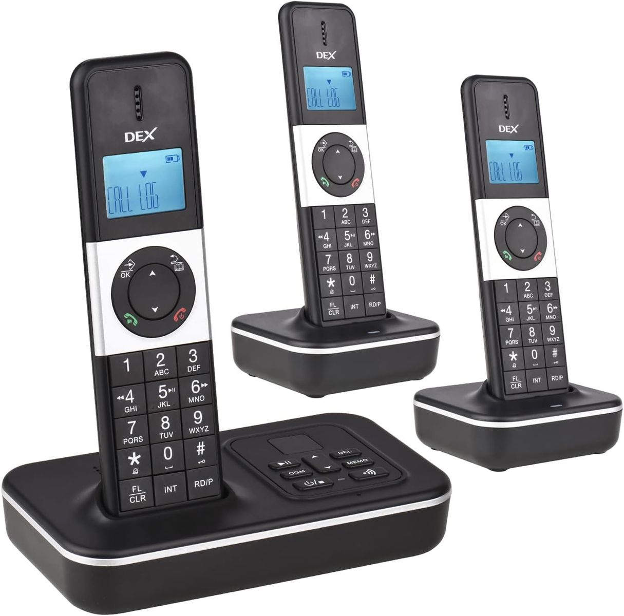 Bisofice D1002 Telefon Schnurlos 3 Mobilteile mit Anrufbeantworter, Anrufer-ID/Anklopfen, 1,6-Zoll-LCD-Bildschirm, 16 Sprachen, Schnurlostelefon für Büro- und Heimkonferenzen