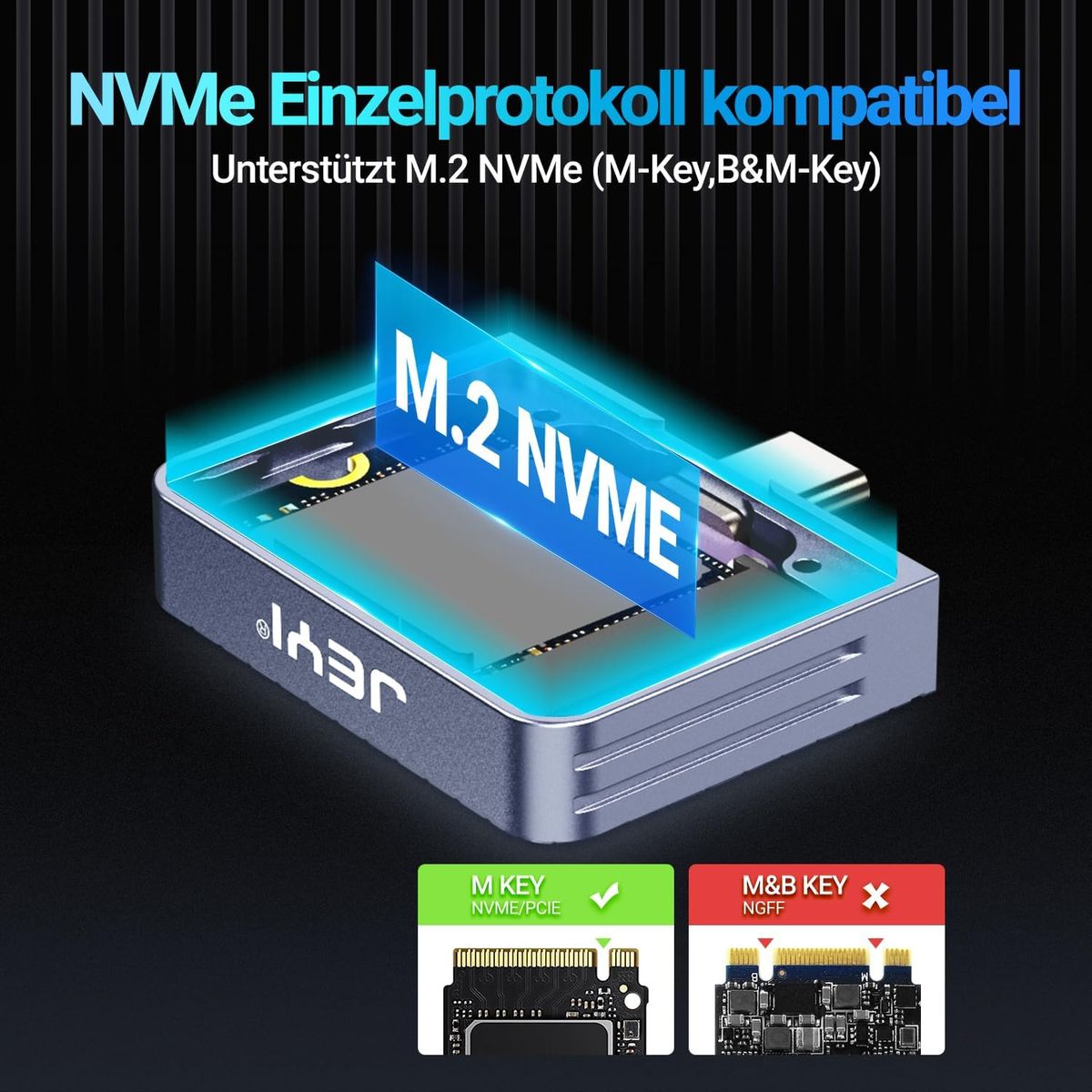 JEYI Nur 2230 nvme ssd m.2 gehäuse, direkt angeschlossenes kabelloses USB C 10 Gbit/s M.2 NVMe SSD-Gehäuseadapter, max. 2230 ssd 2tb – i9 Zebra 2230C