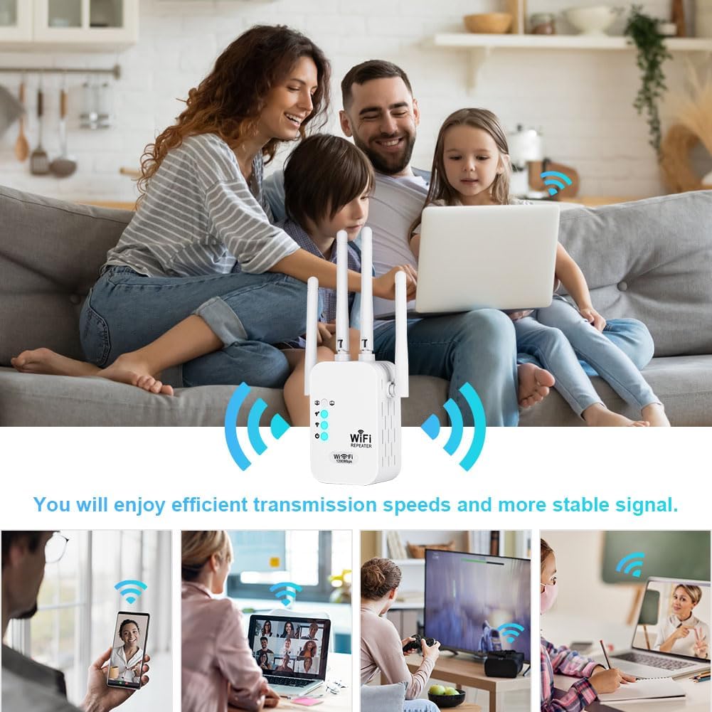 AXFEE WLAN Verstärker, WLAN Repeater 1200Mbit/s 5GHz WiFi Repeater WiFi Verstärker, LAN/WAN Port, Support 3 Modus, Kompatibel mit Allen Standard Router AP/Router/Booster