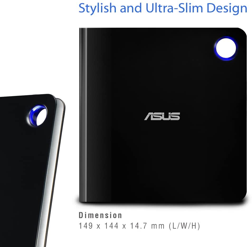 ASUS SBW-06D5H-U BDXL Extern Ultra Slim Blu-ray und MDisc Brenner (USB 3.1, USB-C, 2 Kabel) schwarz