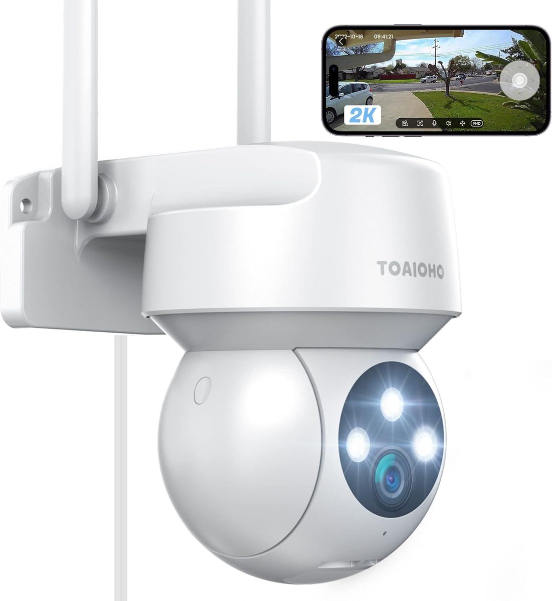 TOAIOHO Überwachungskamera Aussen - Kamera Überwachung Aussen Wlan IP Kamera Outdoor Kabel Außenkamera WiFi PTZ Outdoor Camera Dome Homekit Aussen kamera Videoüberwachung Kamera mit Farbige Nachtsicht IP66 Weiß