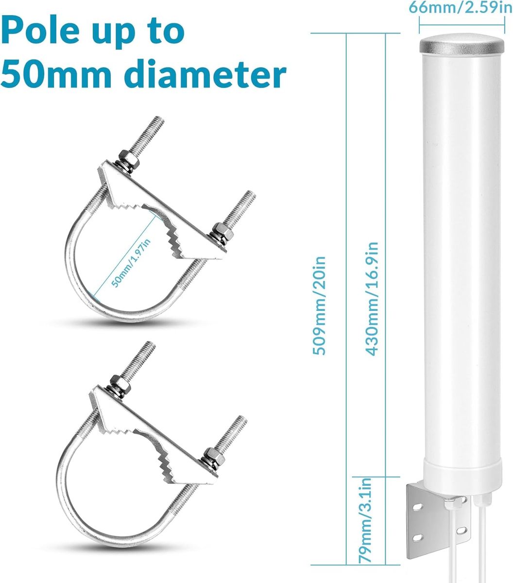 Nelawya nelawya 5G Außenantenne MIMO 698-3800 MHz Omnidirektional 12 dBi N-Buchse TS9/CRC9 Adapter 2x5m KMR240 Kabel