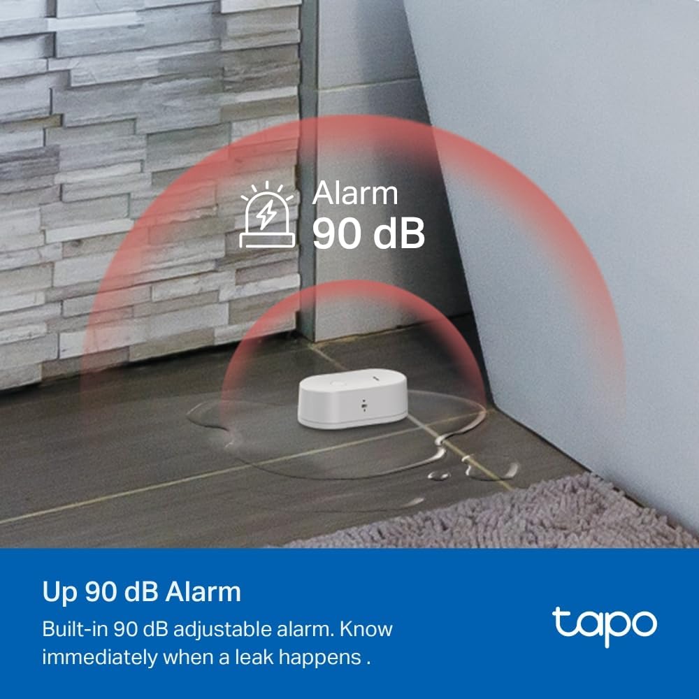TP-Link T300 Smarter Wasserleck-Sensor, Hub erforderlich, eingebaute 90Db einstellbare Sirene, Sensor & APP & Hub-Alarm, IP67 wasserdicht, Flexible Platzierung Sensor Smart Wasserlecksensor