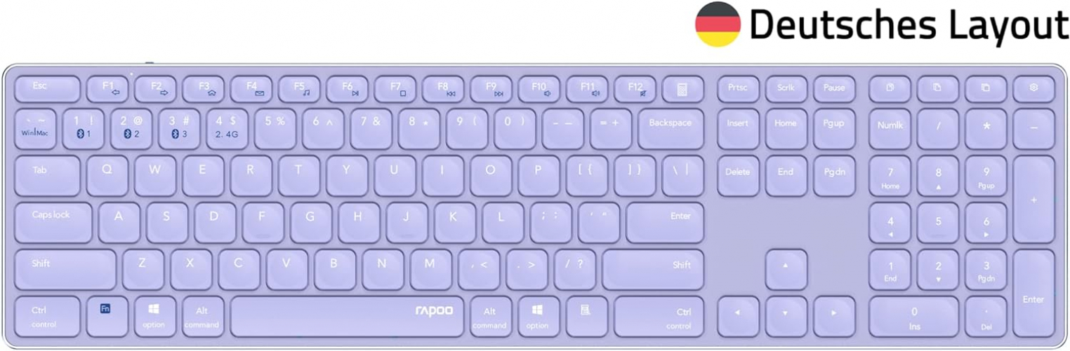 Rapoo E9800M Keyboard Dual Wireless BT + RF Aluminium Purple DE Layout