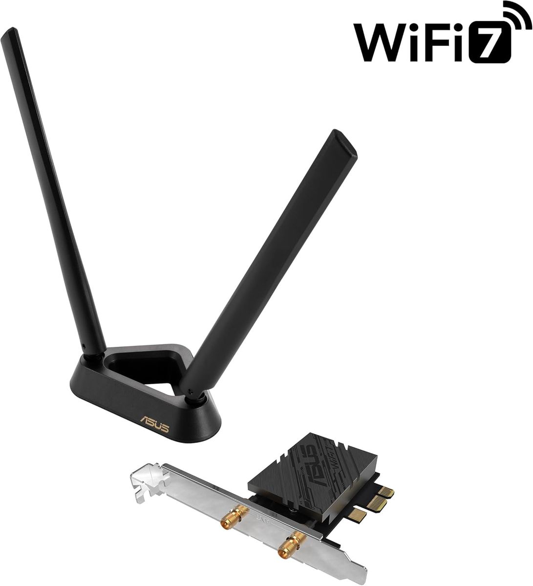 ASUS PCE-BE92BT WiFi 7 PCIe-Karte, WLAN Tri-Band 2,4/5/6 GHz 5764 Mbit/s, Bluetooth 5.4, PCIe x1, Externe Antennen, Schwarz