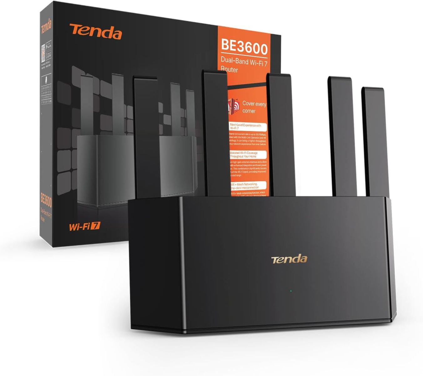 Tenda RE3L Wi-Fi 7 Router, Dual-Band BE3600 3,6 Gbit/s, Mesh, 3x Gigabit WAN/LAN, MLO, 4K-QAM, NFC, WPA3, App-Steuerung, EU