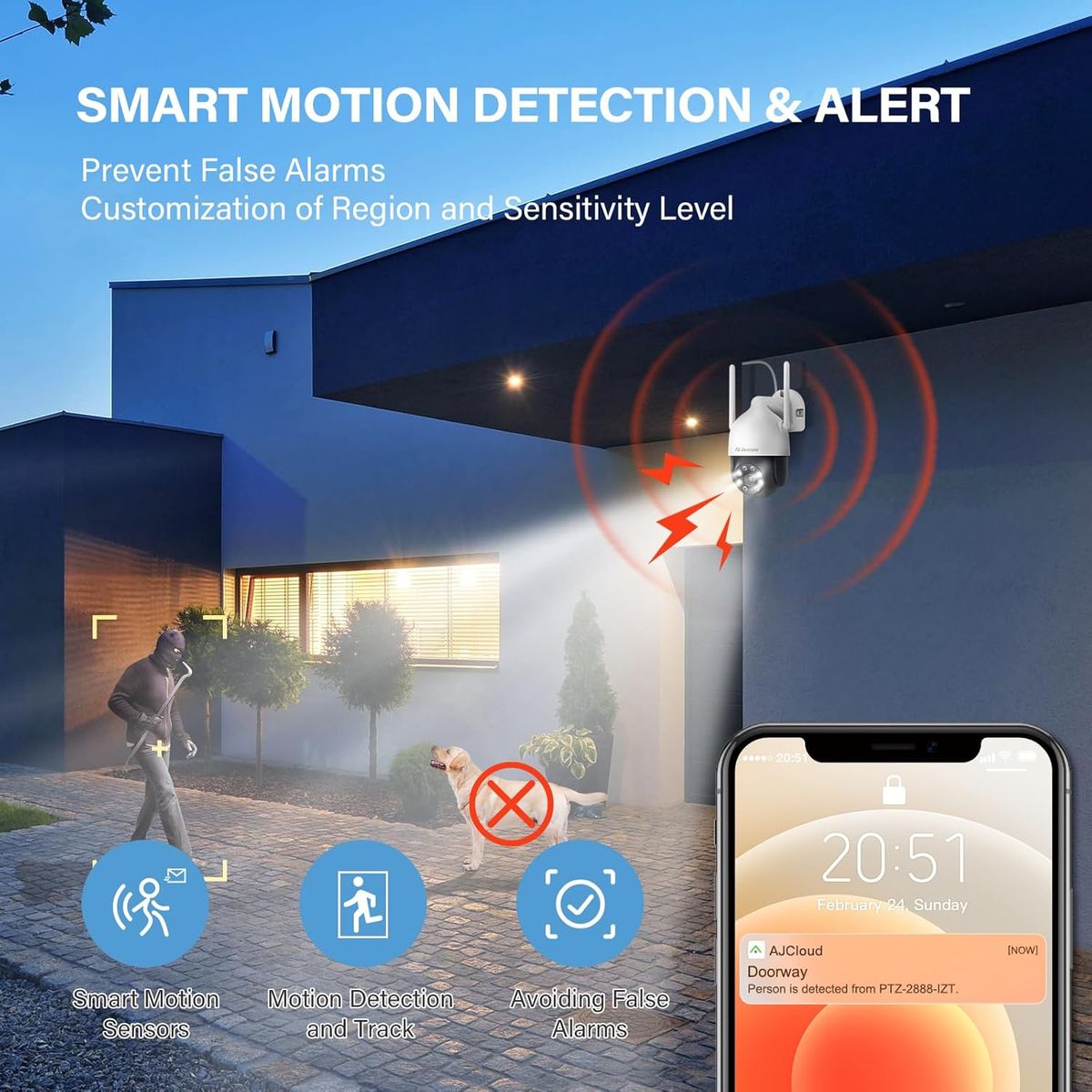 Jennov 2K PTZ Überwachungskamera Aussen, WLAN IP Kamera Outdoor, PTZ Dome WiFi IP Kamera mit Automatische Verfolgung, 24/7 Aufzeichnung, 355°/90° Schwenkbar, Farbiger Nachsicht, Bewegungserkennung