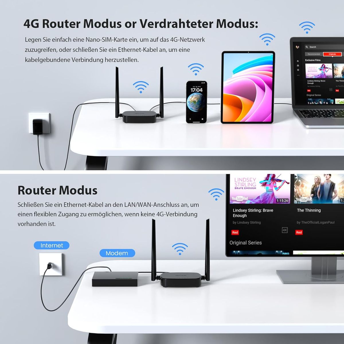 Tenda 4G03 Pro 4G LTE Router, WLAN Router für Nano-SIM-Karten (N300 CAT4, 150 Mbit/s im Download, 300 Mbit/s 2,4GHz) 2*4dBi Antennen, Plug & Play, Fast-Ethernet-Port, App, Router Modus, LED, Schwarz 4G03 Pro|Wi-Fi N300 CAT4