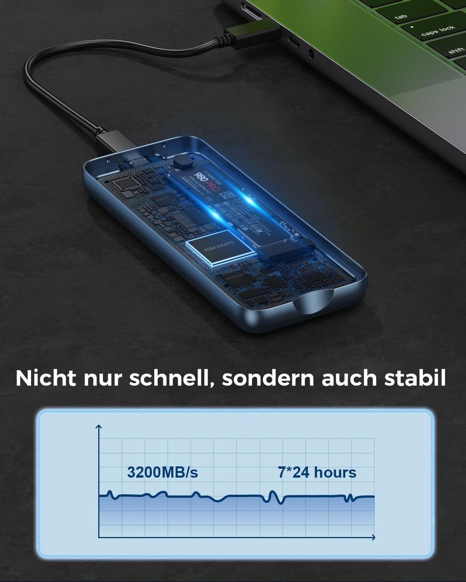 NEWQ HS01 40Gbps M.2 NVMe SSD-Gehäuse, USB4/Thunderbolt 4/3, werkzeuglos, 2230-2280 kompatibel, Aluminium-Kühlkörper, Blau, für Mac Mini M4/Pro, M1/M2 Pro/Max