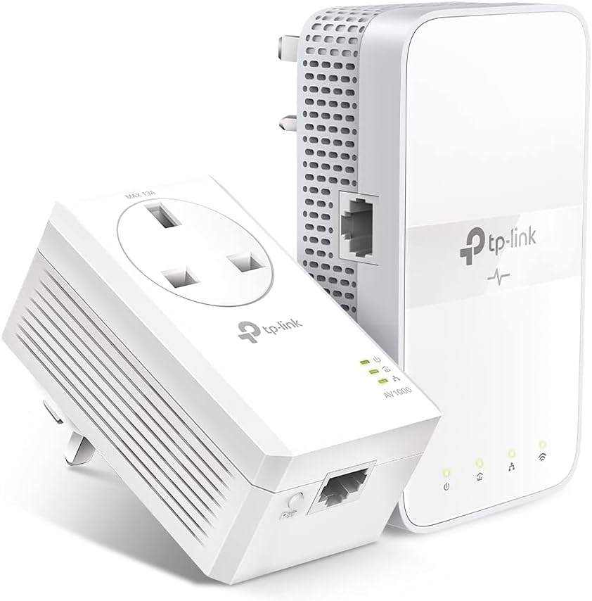 TP-Link AV1000 Gigabit Passthrough Powerline ac Wi-Fi Kit, Dual Band Speed Up to 1200 Mbps, Wi-Fi Extender/ Booster, Extra Power Socket, No Configuration Required (TL-WPA7617 KIT) AC1200 Mbps+AV1000 Gigabit|Passthrough|2-pack