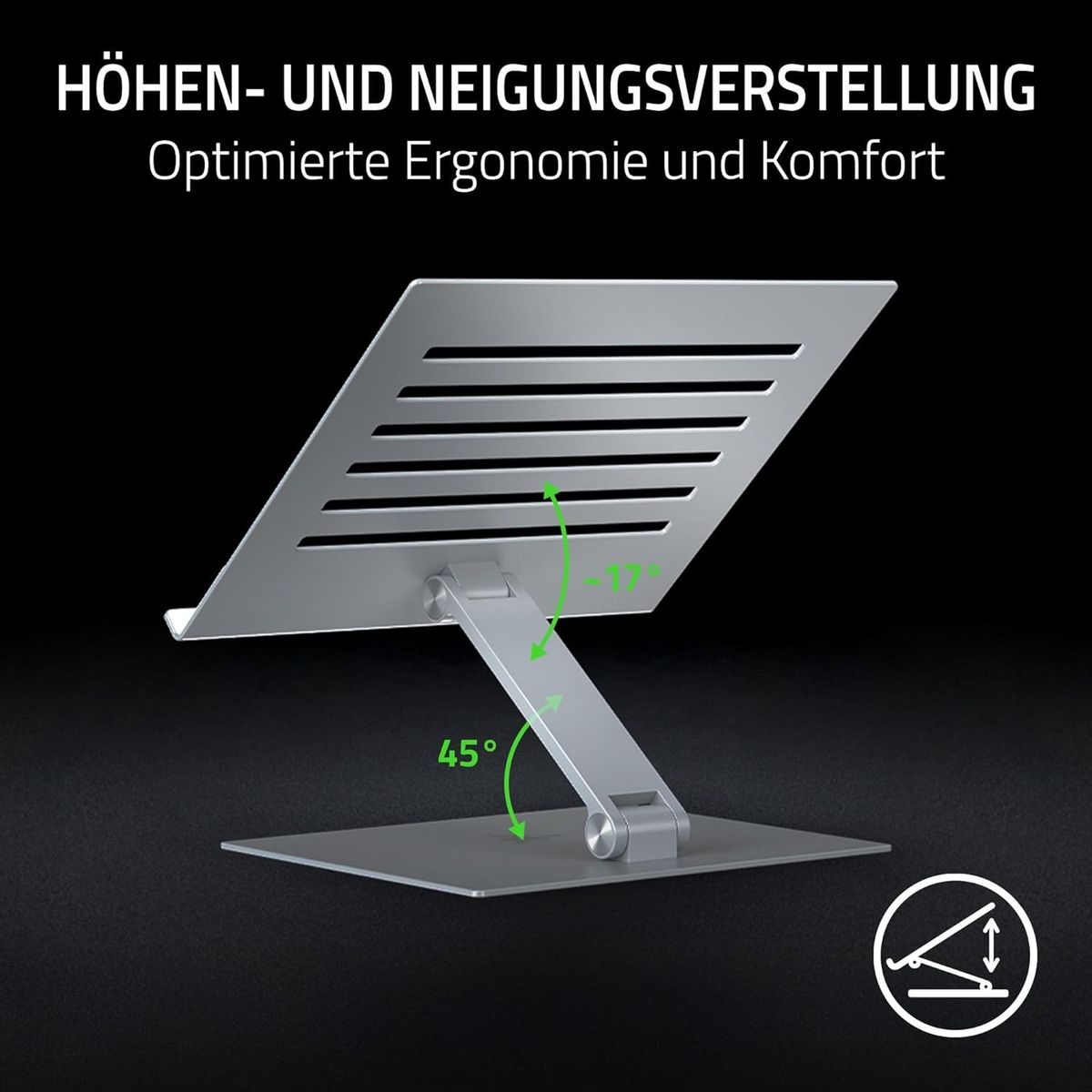 Razer Adjustable Laptop Stand - Ergonomischer höhenverstellbarer Laptop-Ständer für Laptops bis zu 18“ Zoll (höhen- und neigungsverstellbar, Robustes Aluminium, belüftetes Design) Mercury