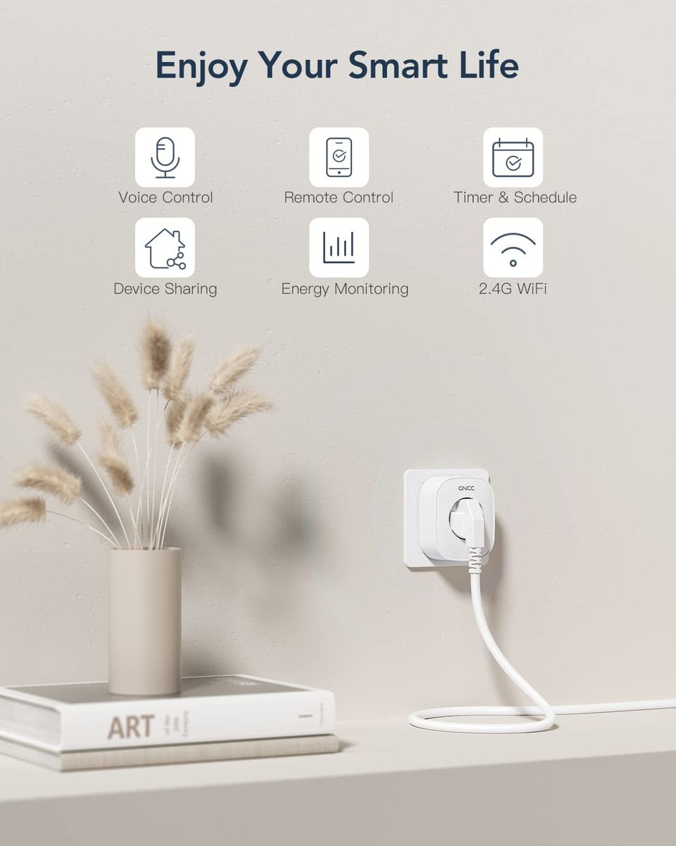 GNCC WLAN Steckdose mit Stromverbrauch, Alexa Steckdose 4er Pack, , Smart Steckdose Kompatibel mit Alexa & Google Home, Fernbedienung, Sprachsteuerung, 16A, Weiß