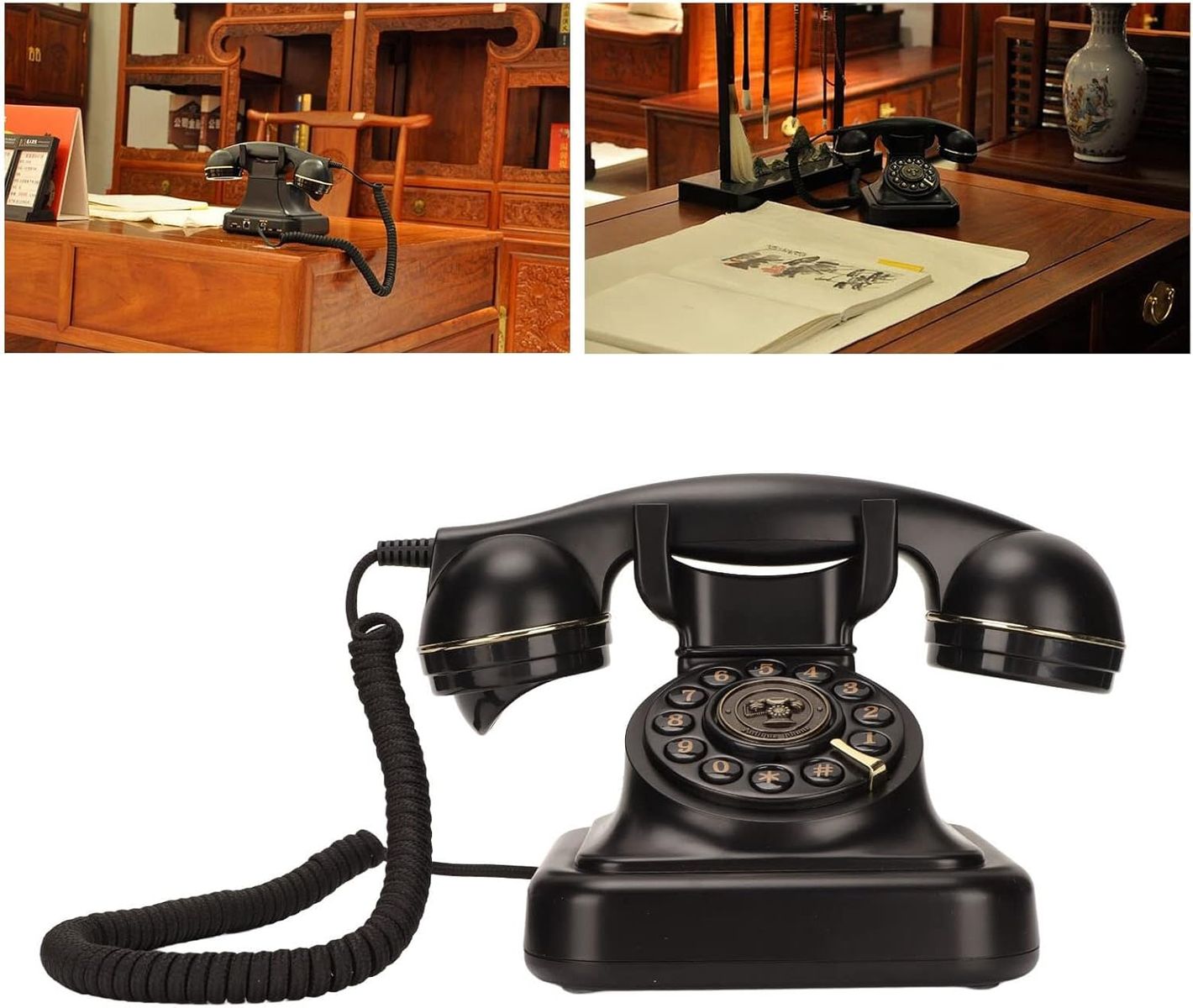ASHATA Vintage Festnetztelefon, Klassisches Schnurgebundenes Retro Telefon mit Altmodischer Scheibentaste, 1960er Jahre Vintage Telefon mit Schnurgebundener Wählscheibe, Klassisch für Senioren, Heimbüro