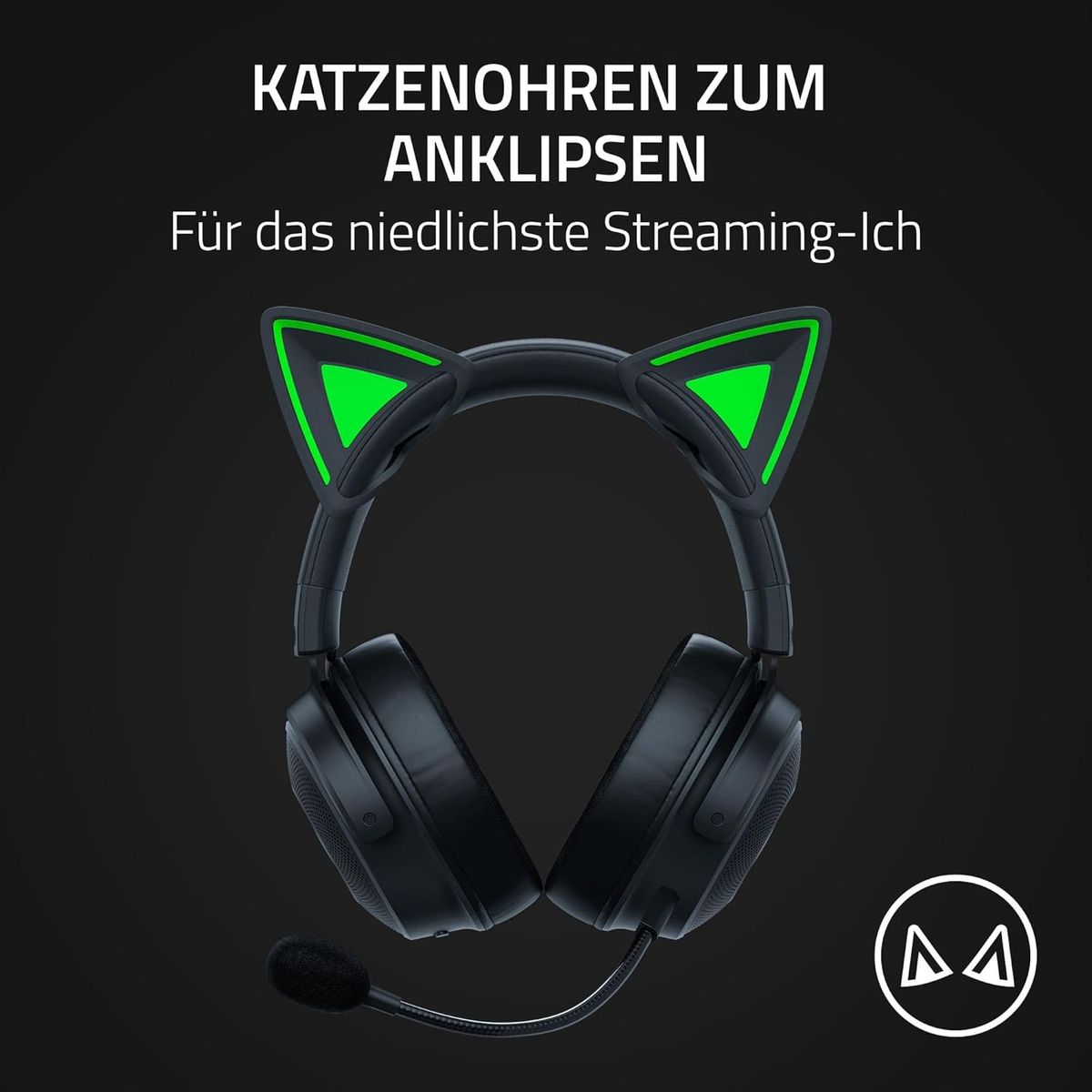 Razer Kitty Ears V2 - Universal Fit Clip-on Kitty Ears für Headsets (Clip-on Kitty Ears, vielseitig, verstellbare Bänder, 26g leichtes Premium-Silikon) Schwarz