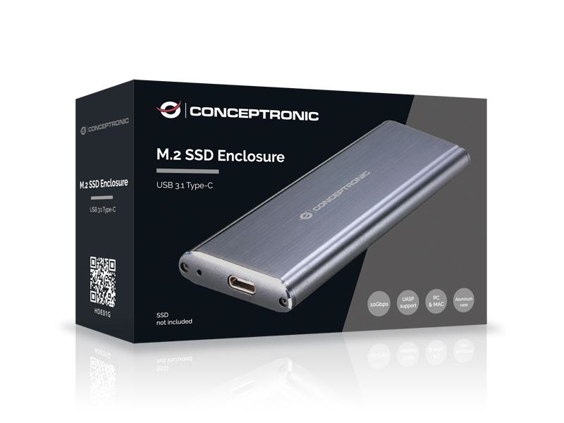 Conceptronic Festplattengehäuse M.2 SSD-Gehäuse USB 3.1 Type-C